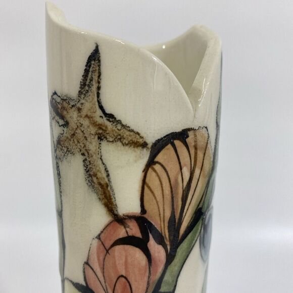Nancy Salamon Clay Born Pottery Whimsical Art Pottery vase Hand Painted Crane - Picture 7 of 15